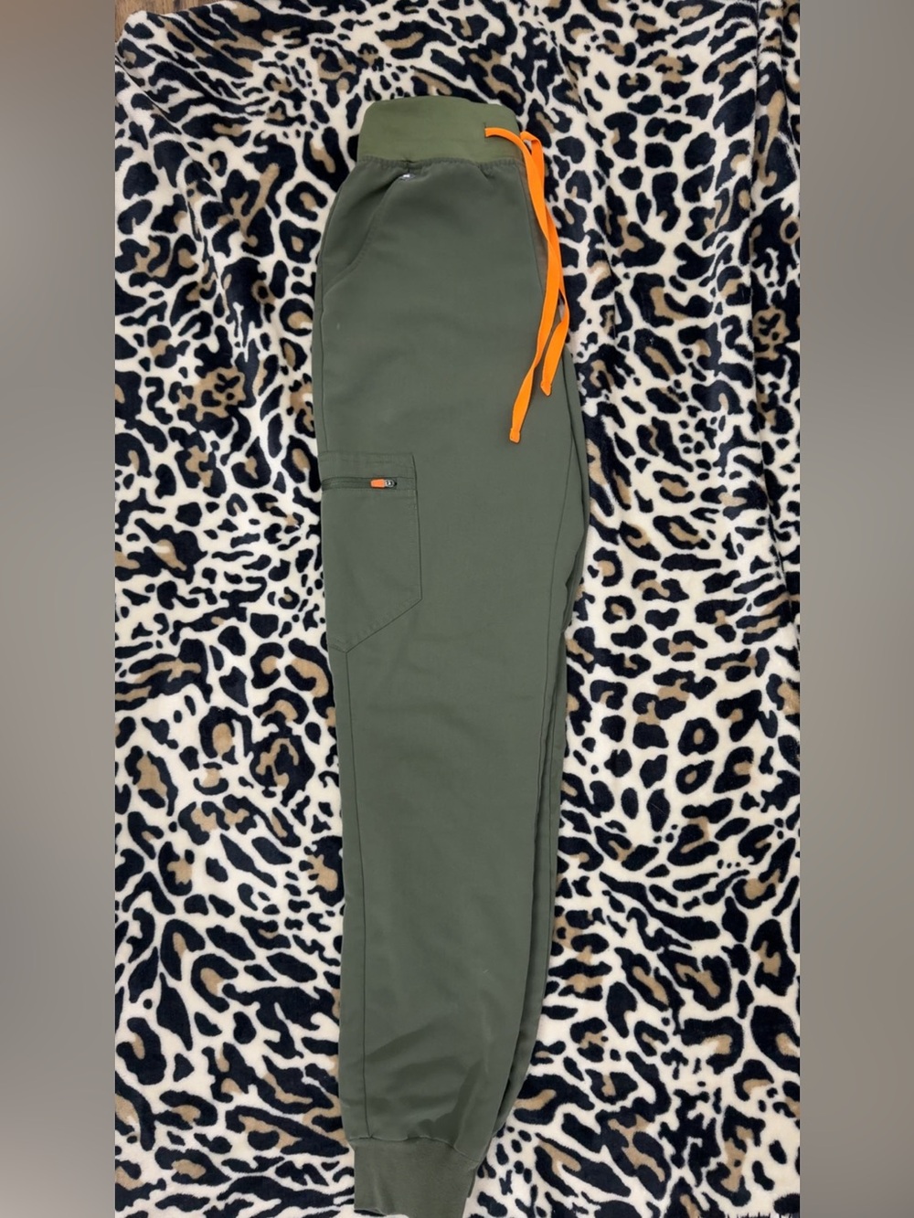 Figs Moss Green Joggers with Orange Drawstring